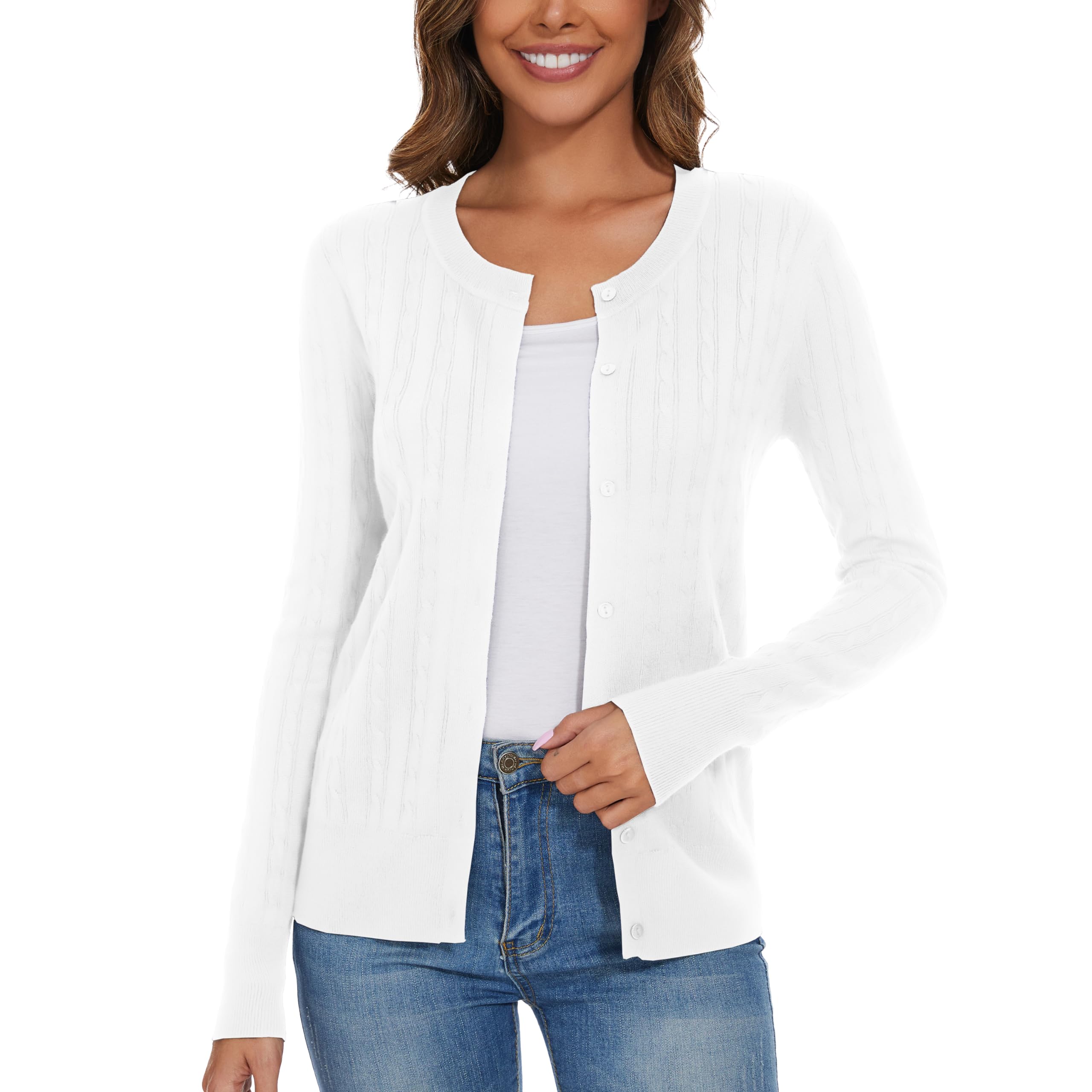 Women's Crew Neck Button Down Casual Long Sleeve Knit Cardigan Sweater