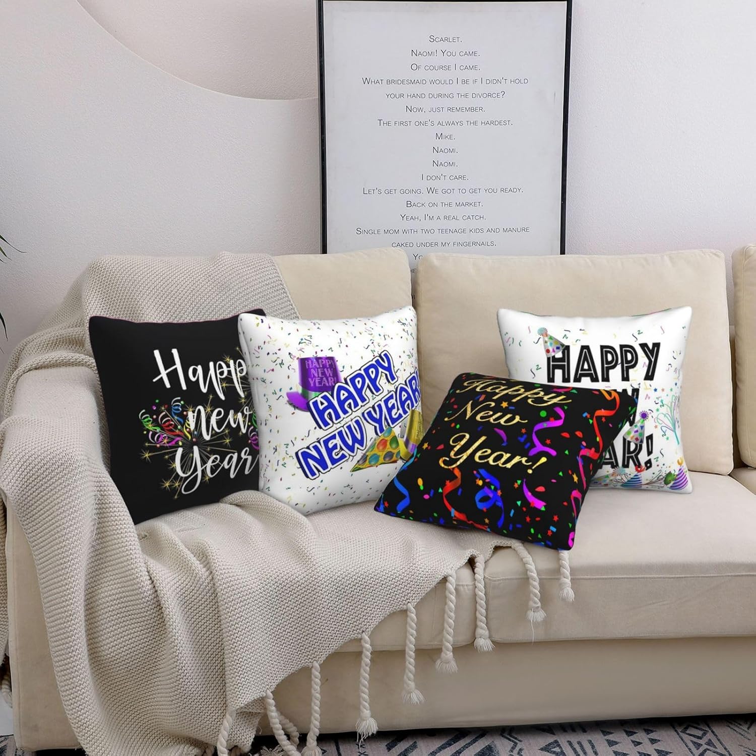 Happy New Year Pillow Covers 18x18 Inch for 2024 - Throw Pillow Cases for Outdoor Couch Sofa Cushions