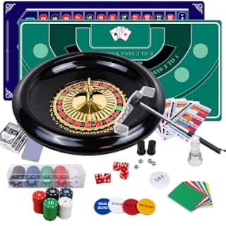 Juego de casino de entretenimiento, rueda de ruleta grande de 16 pulgadas y alfombrilla de doble cara de 70 x 36 pulgadas, kit de cartas de póquer 4 en 1 con 200 fichas, 4 cartas de póquer de cubierta
