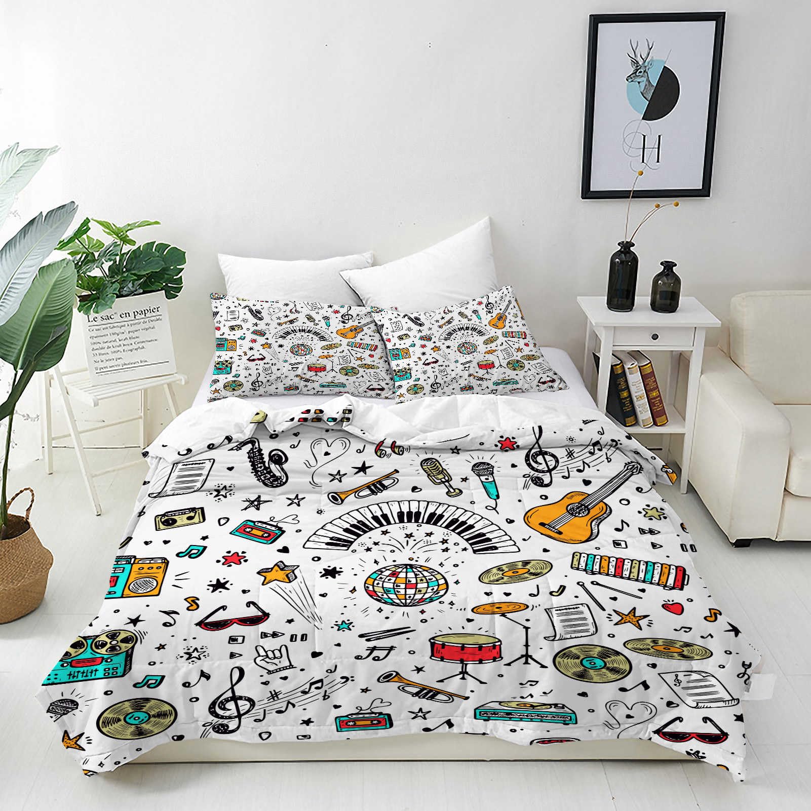 ANHOPE Personalised Bedding Set Custom Size Duvet Cover & Pillowcase for All Season Retro Music Equipment 3D Printed Pattern Customized Quilt Cover for Kids Couple Family Birthday Wedding — image 1