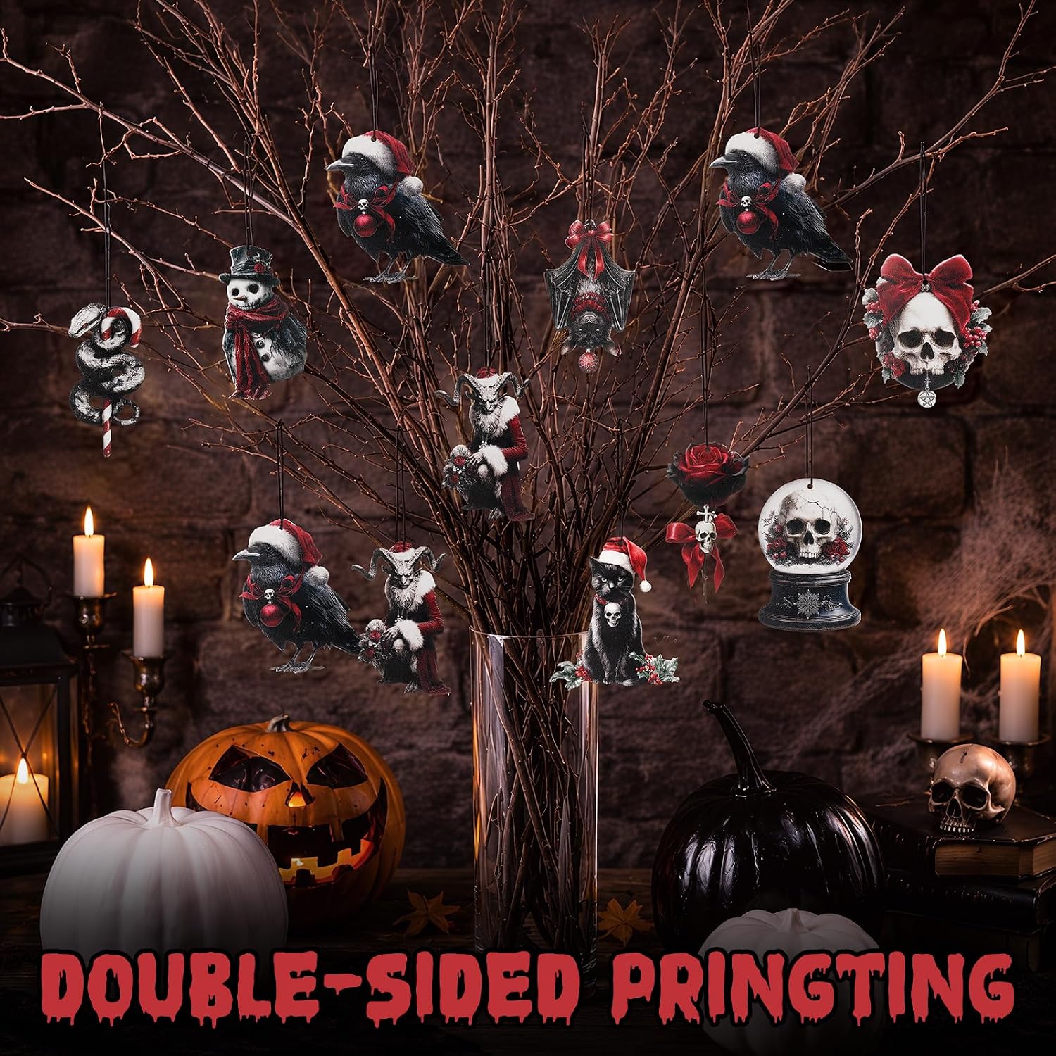Vercraft 36 Pcs Halloween Gothic Wood Hanging Tree Ornaments, Spooky image 5