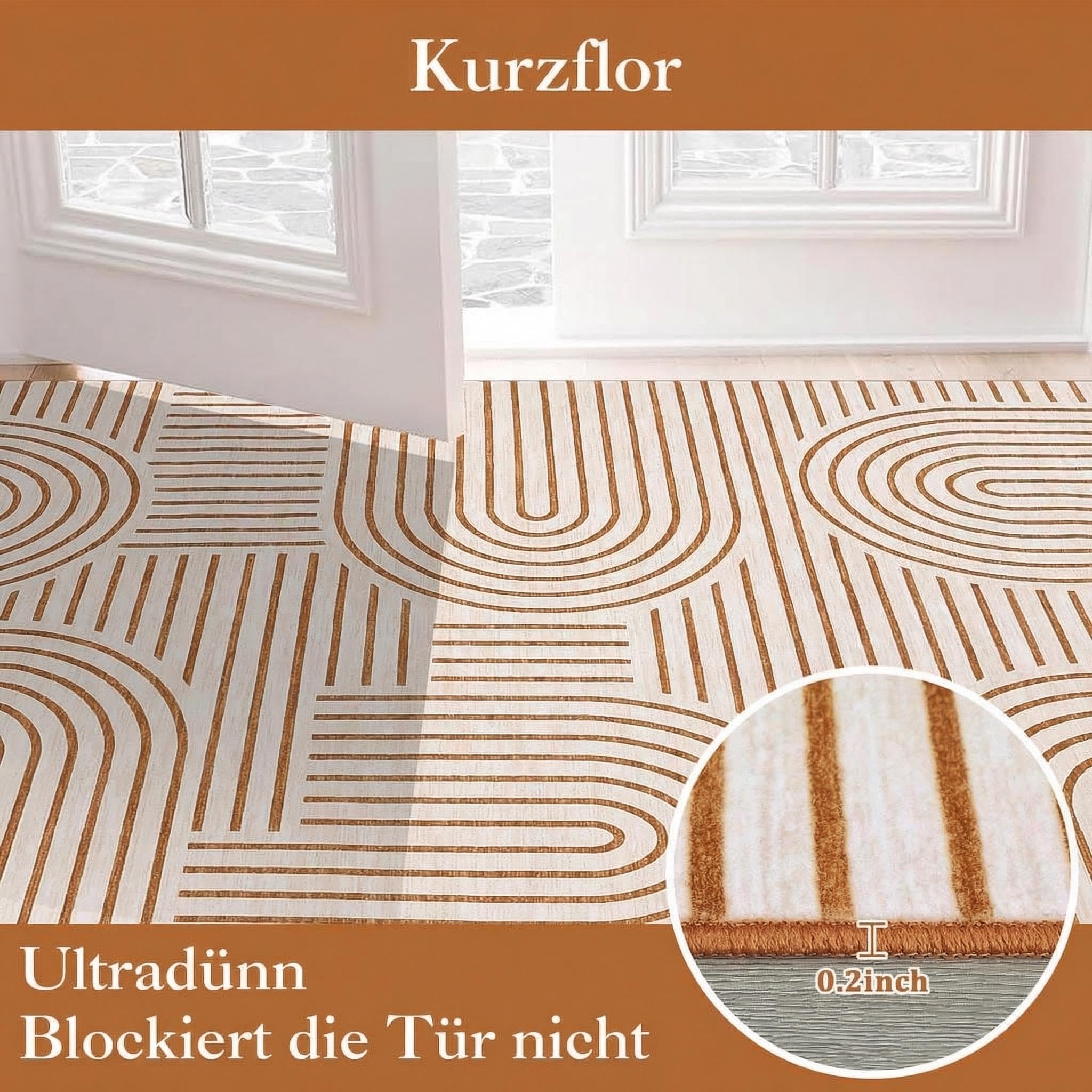 Modern Teppich Wohnzimmer 200x290 cm Kurzflor Waschbarer Orange | Moderner Geometrischer Teppich für Schlafzimmer Kinderzimmer Büro, Kurzflor Faltbarer Rutschfest