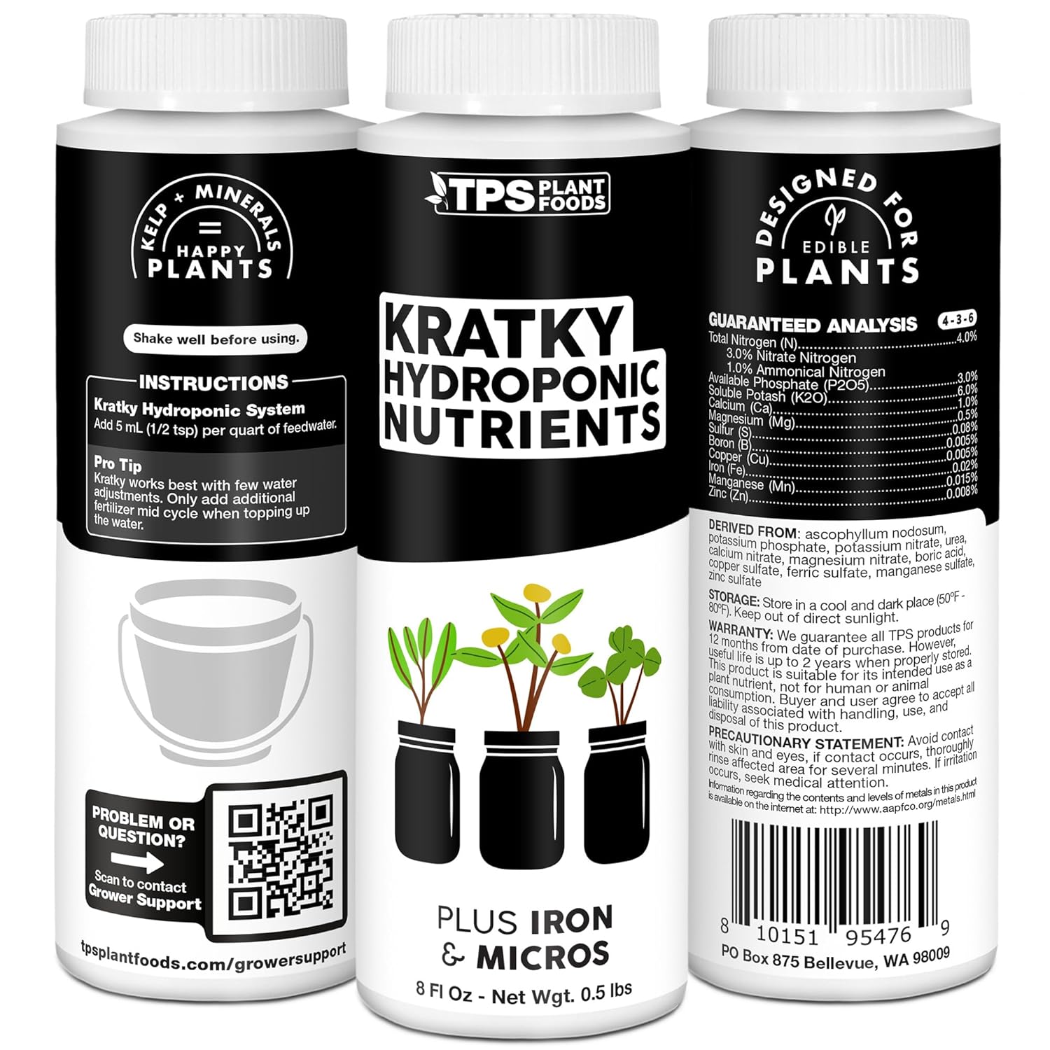 Kratky Hydroponic Fertilizer – Liquid Plant Food for Passive Hydroponics, Strong Roots & Higher Yields, 32 oz