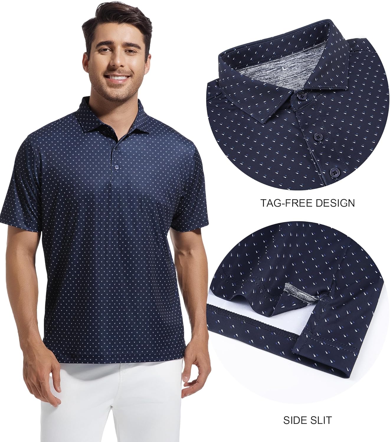 SAMERM Mens Golf Shirts Short Sleeve Dry Fit Performance Moisture Wicking Print Sport Polo Shirts for Men Casual