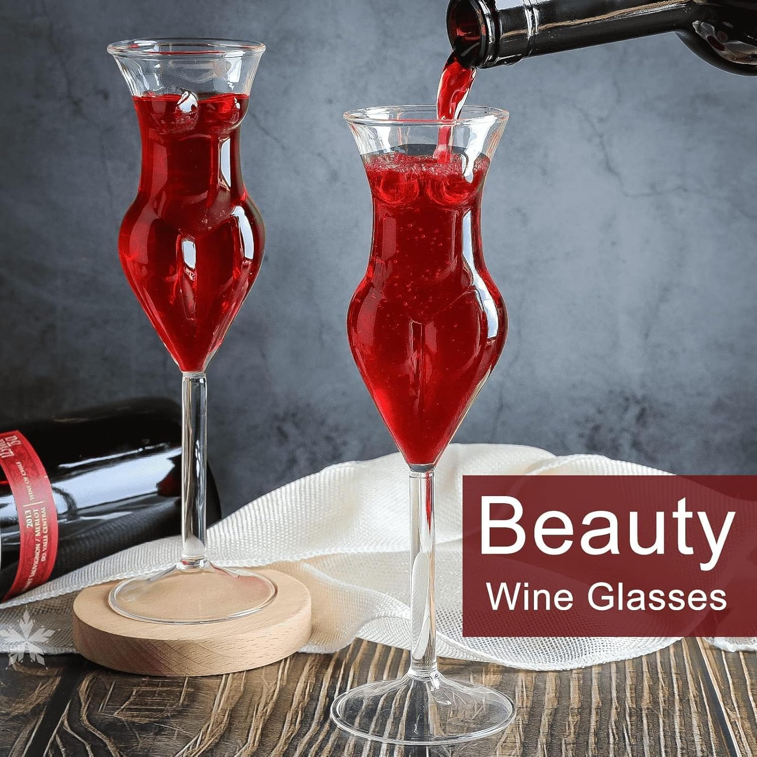 INFTYLE Wine Glasses Body Glasses Set of 4 Cocktail Glass Beauty Lady 6.8 oz Whiskey Drinking Glasses with Gift Box Champagne Goblet for Lady's Night Party Home Bar