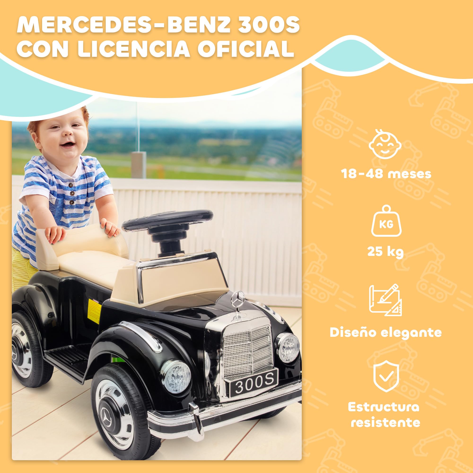 Mercedes-Benz 300S Correpasillos AIYAPLAY para Niños 18-48 Meses 25 kg Negro