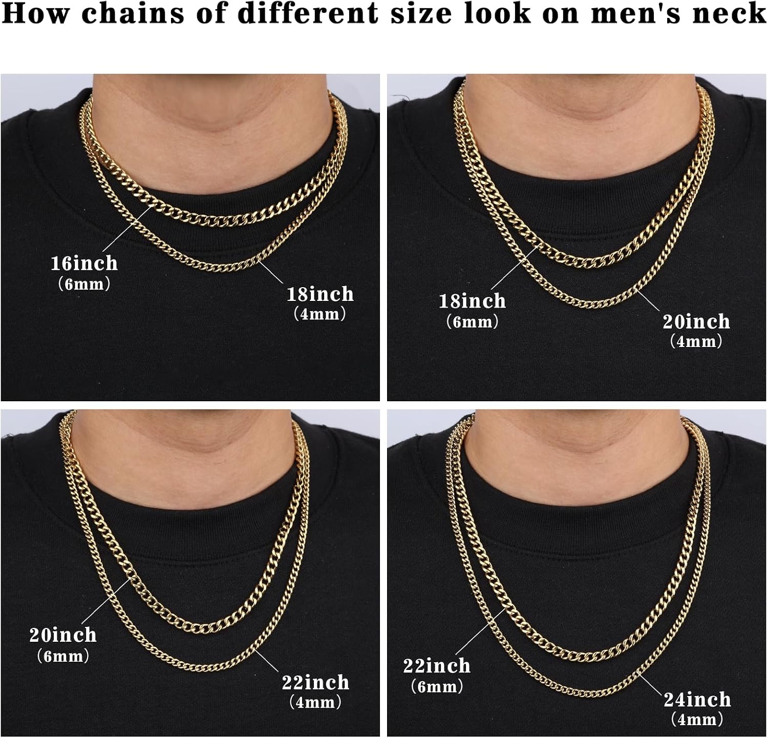 2PCS Cuban Link Chain Set for Men - Gold/Silver Plated Stainless Steel Layered Chain Necklace Non-Tarnish Jewelry Gift