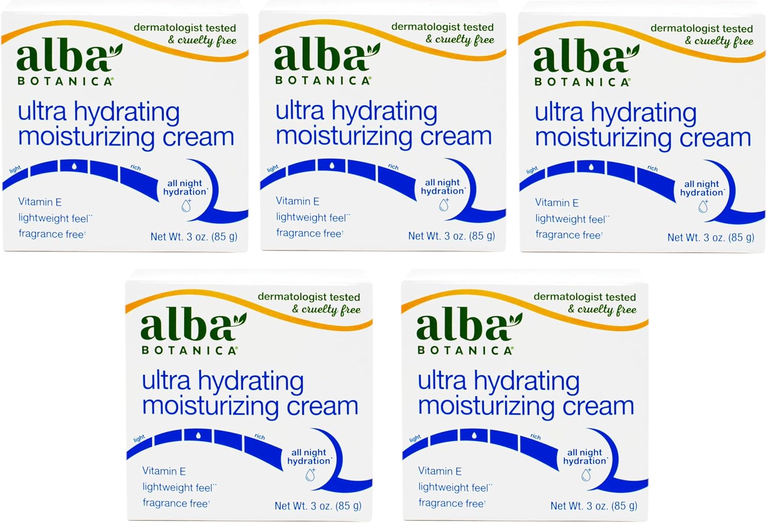 Alba Botanica Ultra Hydrating Moisturizing Cream, with Vitamin E, Fragrance Free, 3 Oz - 5 Pack