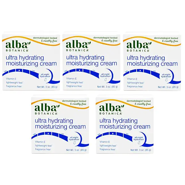 Alba Botanica Ultra Hydrating Moisturizing Cream, with Vitamin E, Fragrance Free, 3 Oz - 5 Pack 1