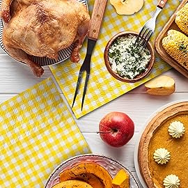 Gatherfun Party Supplies, Disposable Paper Napkins Yellow and White Gingham Napkins for Easter Party3-ply, 6.5X6.5 in, 50-Pack)