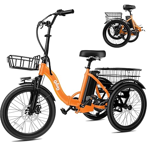 Qlife Triker Electric Bike, Peak 750W Brushless Motor Folding Trike Ebike, 468Wh Removable Battery, Step-Thru 3 Wheel Electric Bicycle, Up to 50 Miles, 20 Tire Tricycle for Adults