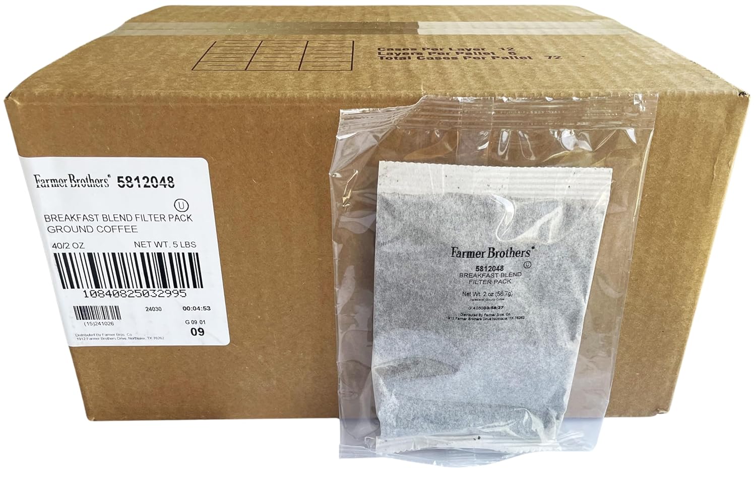 Farmer Brothers Coffee - Ground Medium Roast Breakfast Blend 2 Oz Filterpack, Individually Wrapped (Bulk 40 Pack)