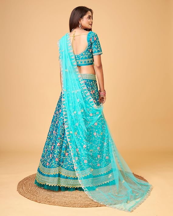 TRENDMALLS Women's Satin Embroidery work Wedding Lehenga Choli with Dupatta Ready To Wear