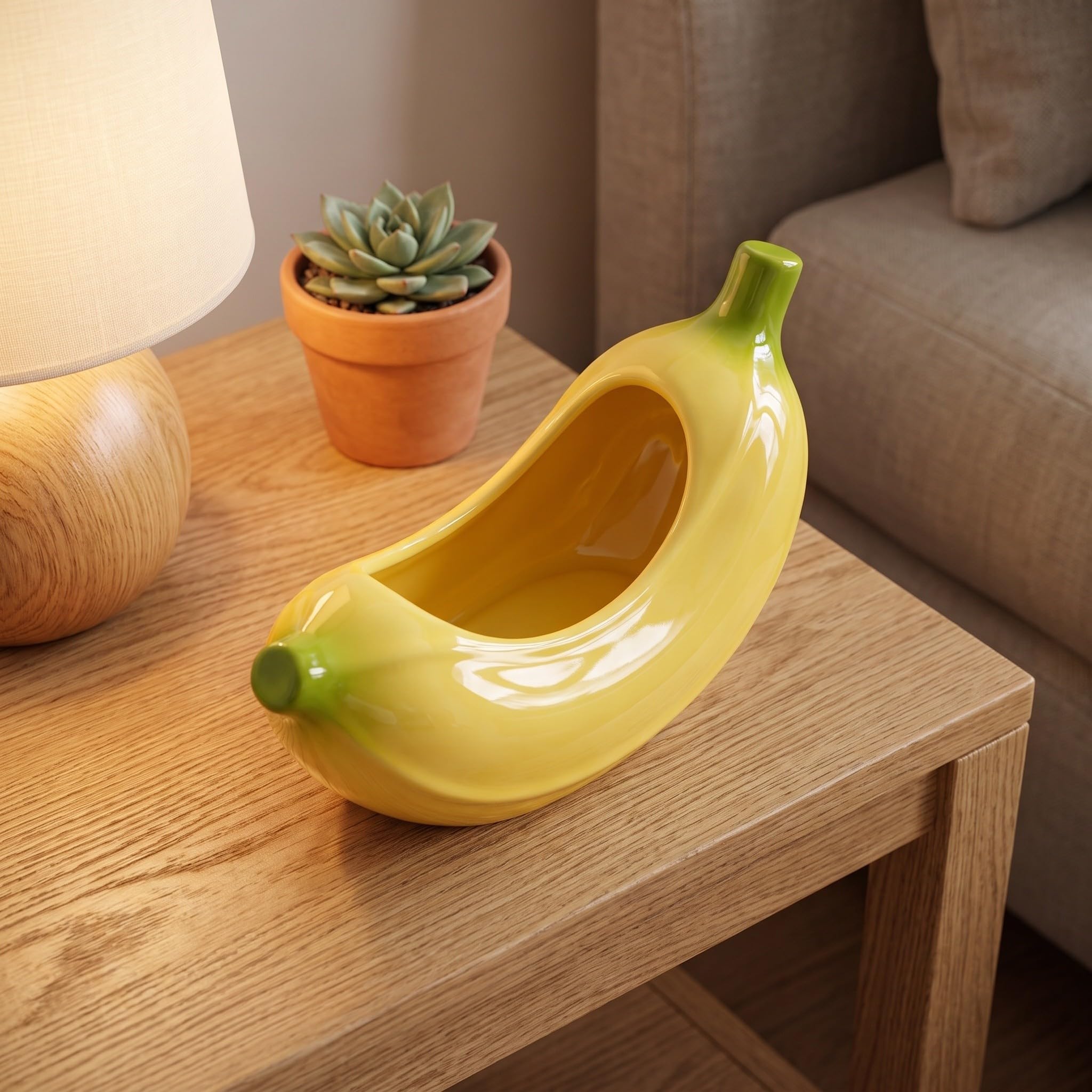 Bol decorativo con forma de plátano - Bol de cerámica para guardar llaves, ideal para la entrada o la mesa de centro - Plato decorativo para dulces - Pequeño y divertido soporte para joyas o