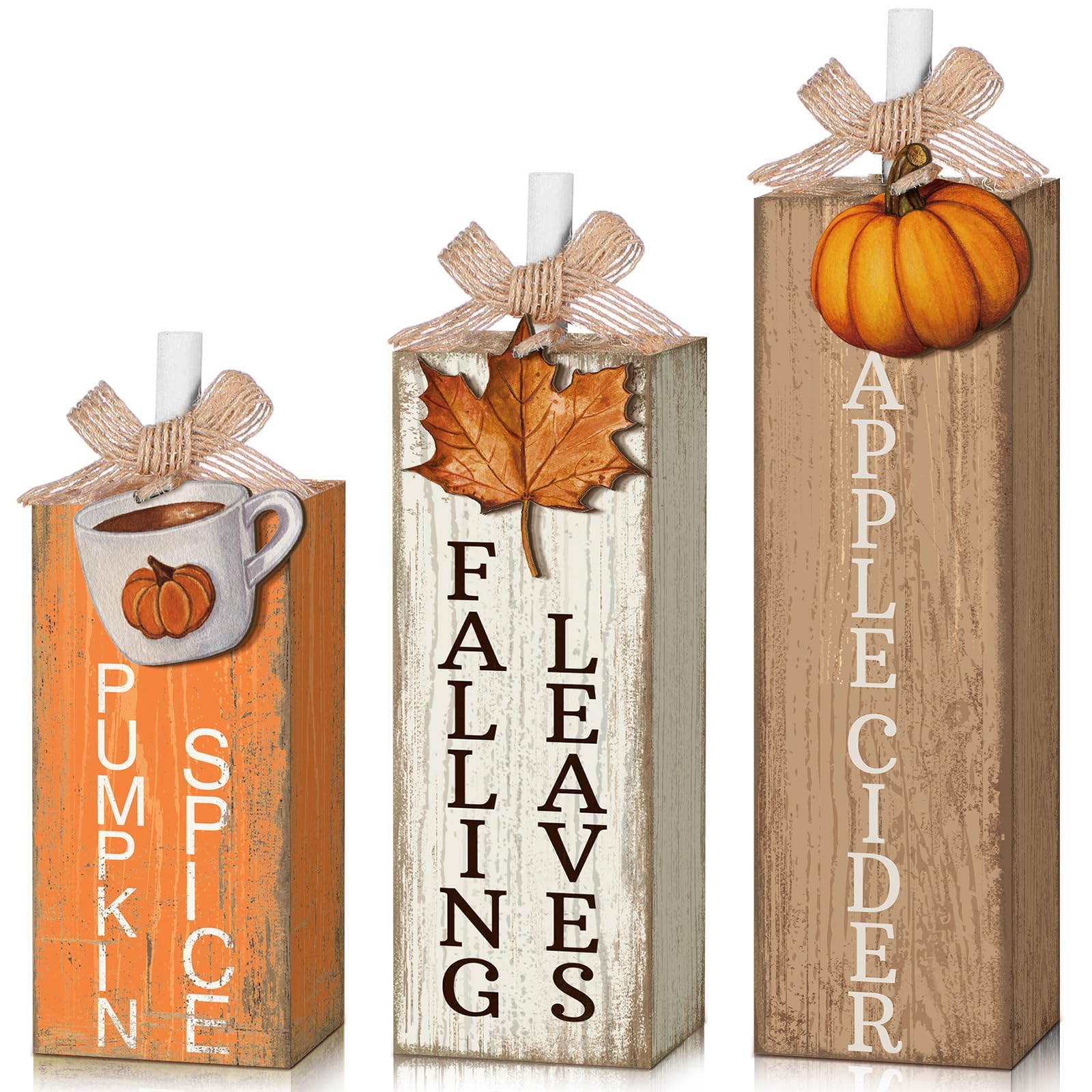GlikCeil 3 Pcs Fall Table Decor, Wooden Maple Leaf Pumpkin Decoration