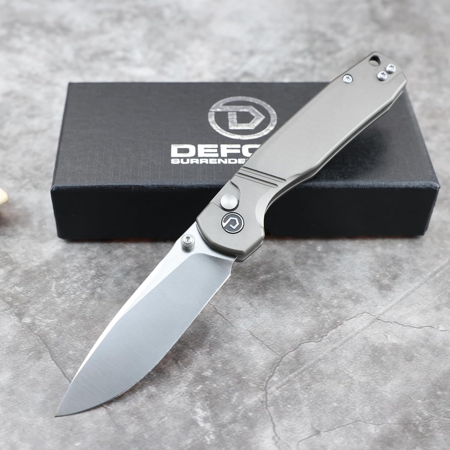 DEFCON Pocket Folding Knife- Button Lock with Thumb Stud Opener, 3" 14C28N Blade, Aluminum Handle, Utility Knife for Men Women Gift (Grey)