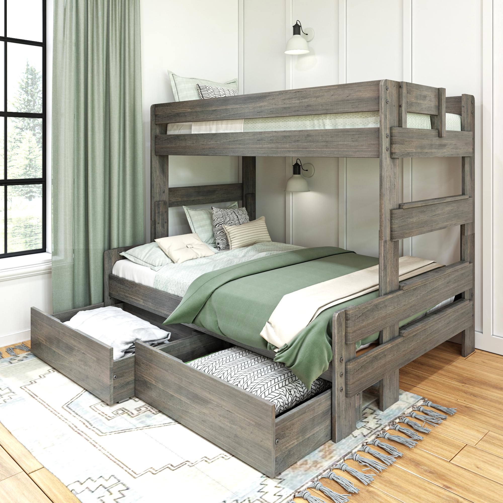 Max & Lily Modern Farmhouse Twin/Full Bunk Bed with Storage Drawers, Driftwood (BOX 3 of 3 ONLY)
