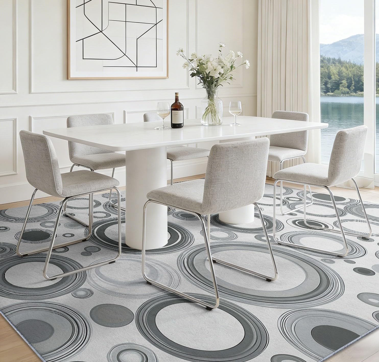 Minimalistyczny dywan nadający się do prania 80 x 150 cm – geometryczny okrąg, miękki, antypoślizgowy, duży, dywan z krótkim włosiem, do salonu, sypialni, biura, jadalni, pokoju dziecięcego, pokoju