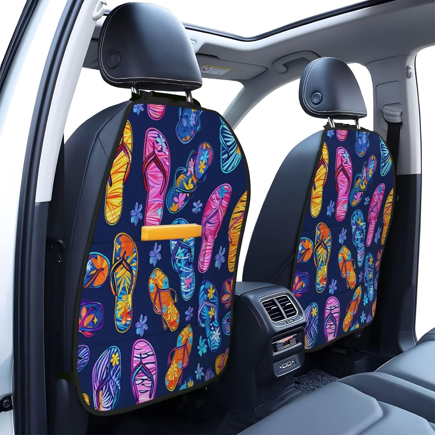 Summer Flip Flops 2-Piece Set of Car Seat Kick Protectors for Front Seat Backrests, Used for Car Rear Seat Backrests Protectors