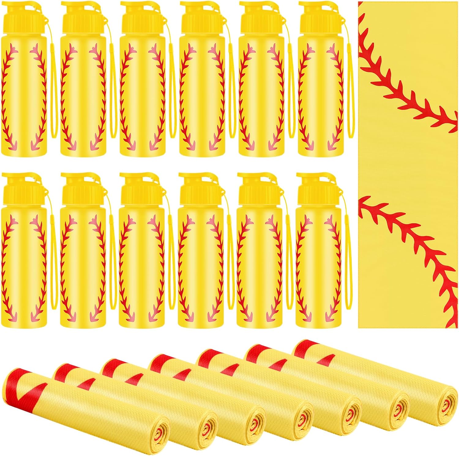 24Pcs Sport Party Favors 12 Pcs Reusable Softball Water Bottle Bulk 20 oz 12 Pcs Soft Cooling Towels Sports Accessories for Party Favor Players Lovers Team Gifts (Softball)