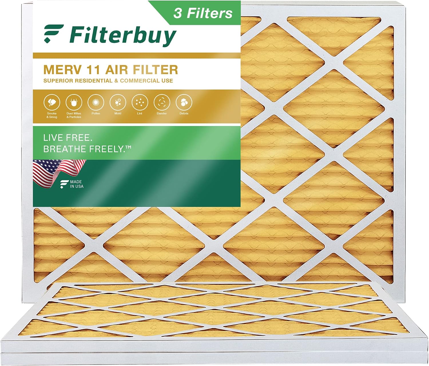 Filterbuy 15x20x1 Air Filter MERV 11 Allergen Defense (2-Pack), Pleated HVAC AC Furnace Air Filters Replacement (Actual Size: 14.50 x 19.50 x 0.75 Inches)