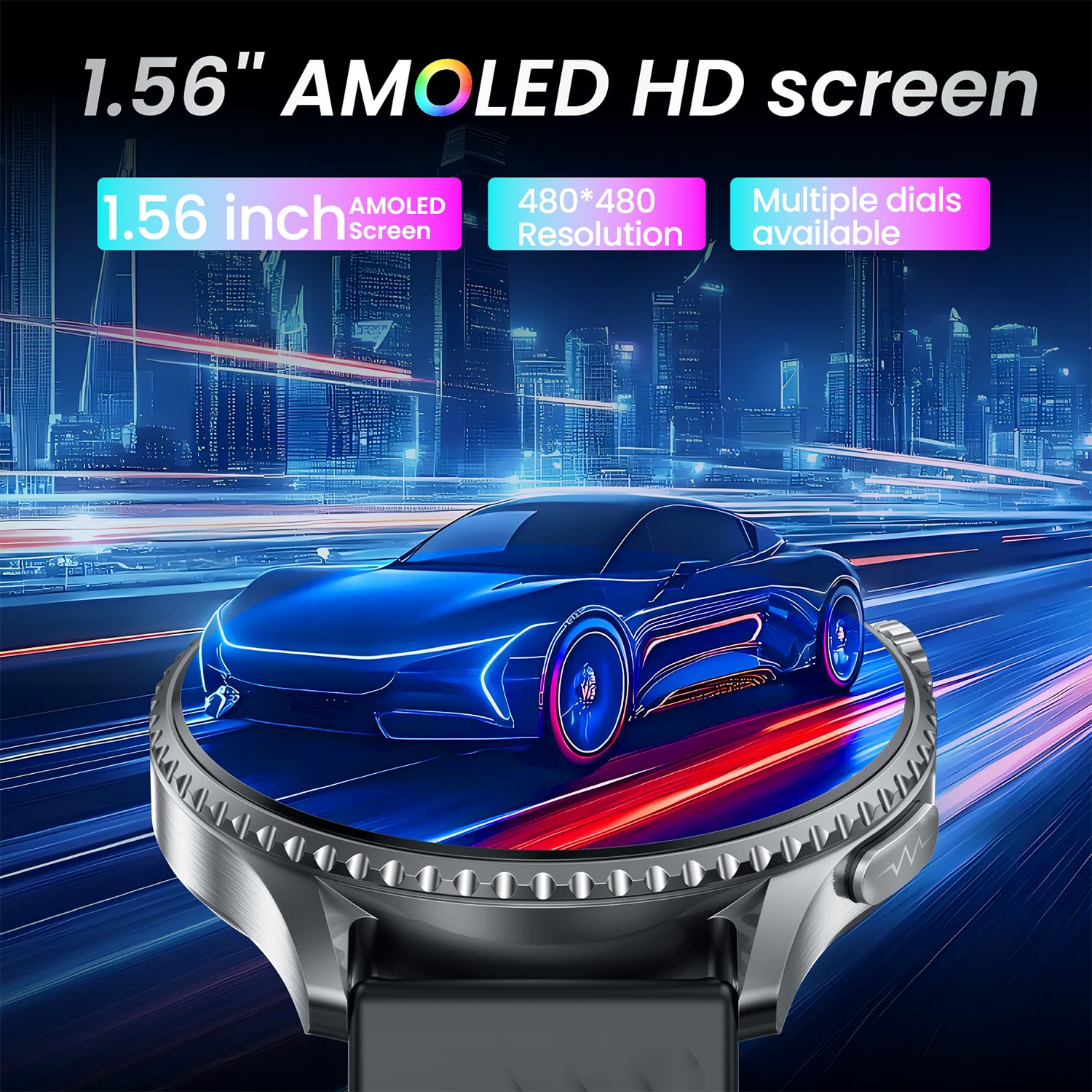 Montre Connectée Homme Sport Smartwatch: 1.56" AMOLED Écran ECG Montre Intelligente avec Appel Bluetooth Moniteur de HRV Acide Urique Sommeil Étanche Fitness Tracker pour Android iOS