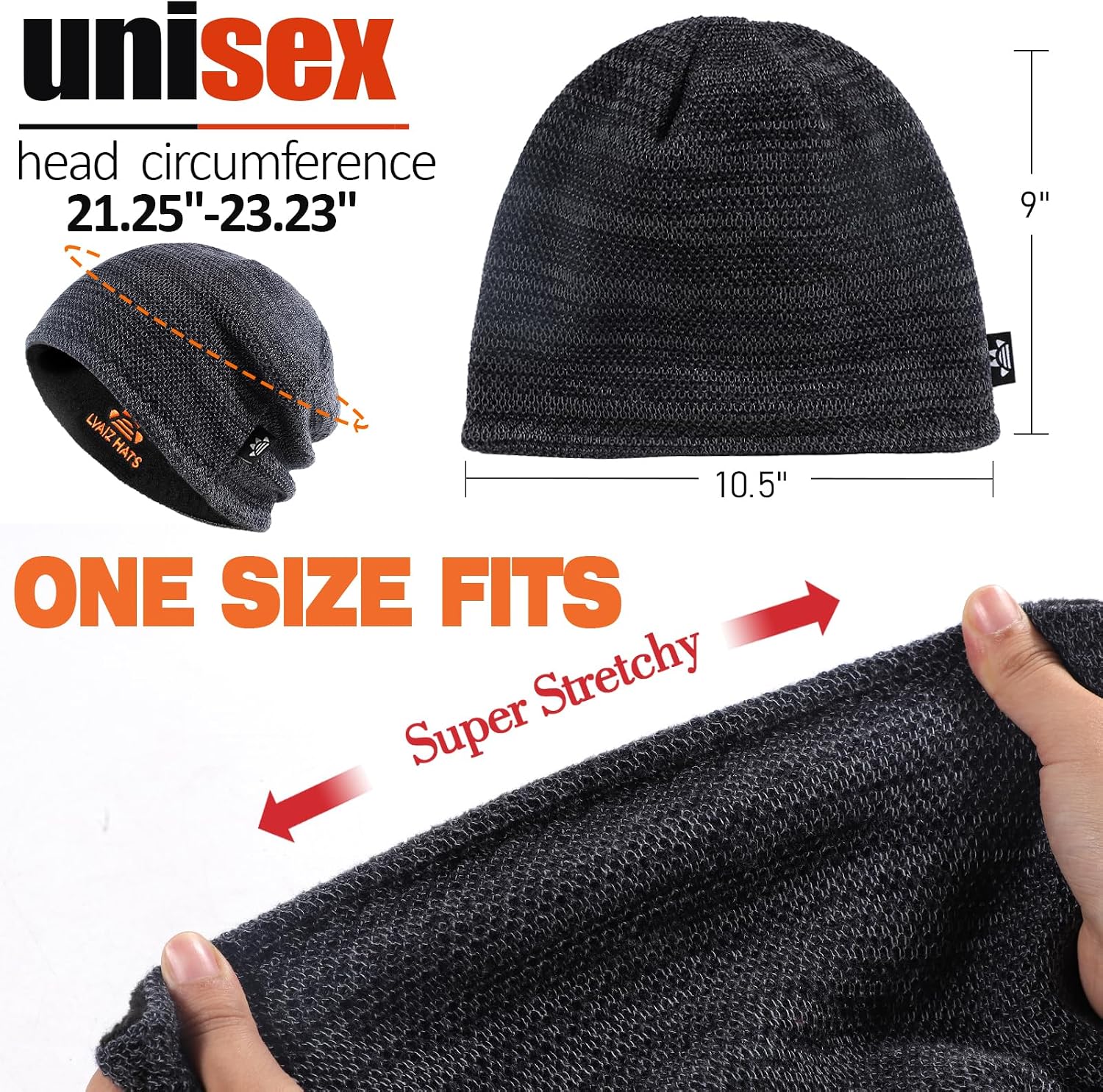 3 Pack Reversible Winter Fleece Lined Beanie Hats for Men Women Warm Windproof Cotton Stretchy Knitted Skull Caps