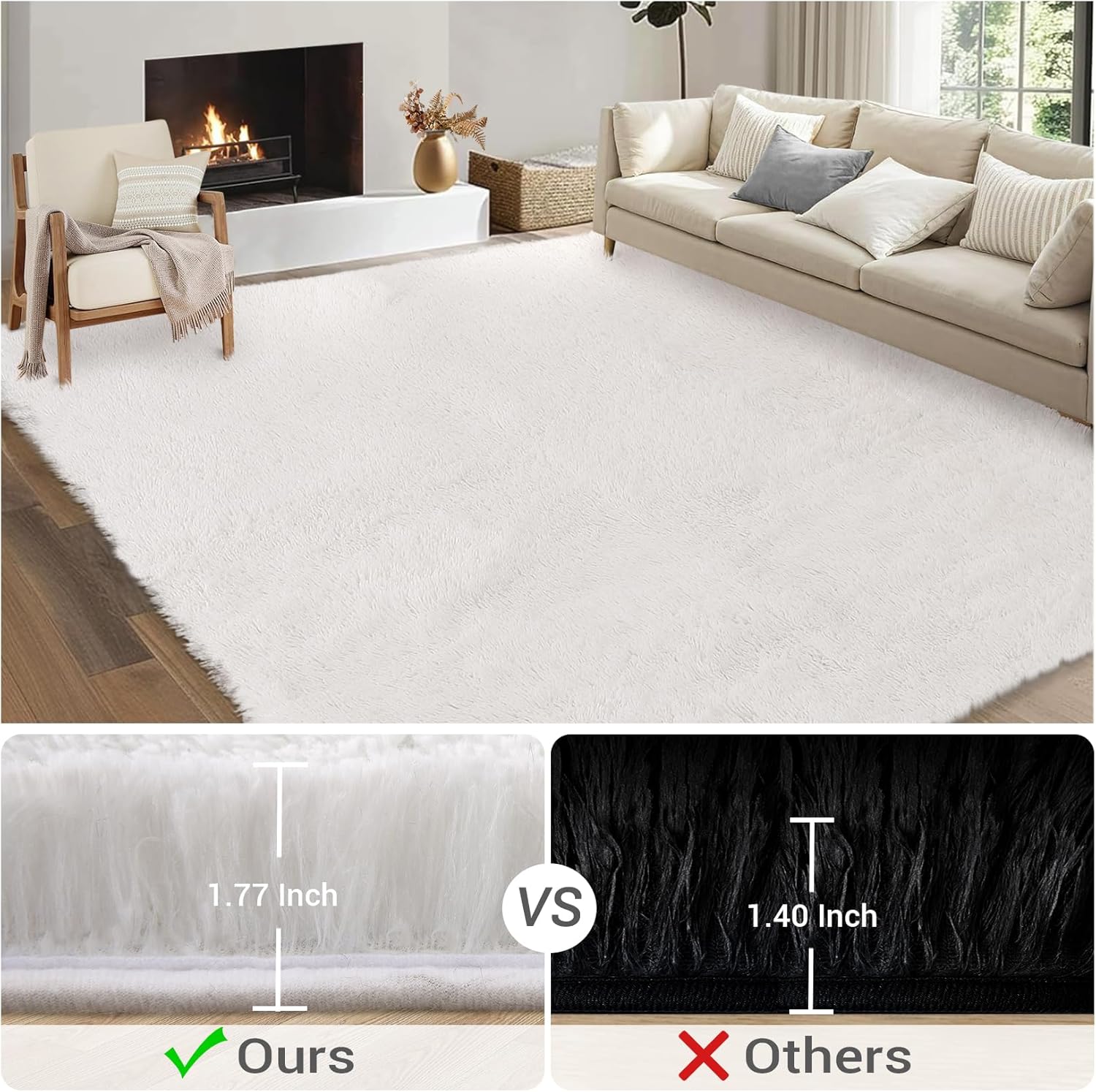 COZYLOOM Fluffy Runner Rug for Bedroom Living Room 2x8 Non-Slip Extra Comfy Plush Hallway Rug Non Shedding Soft Shag Fluffy Rugs Runner for Bedroom Kids Room,White