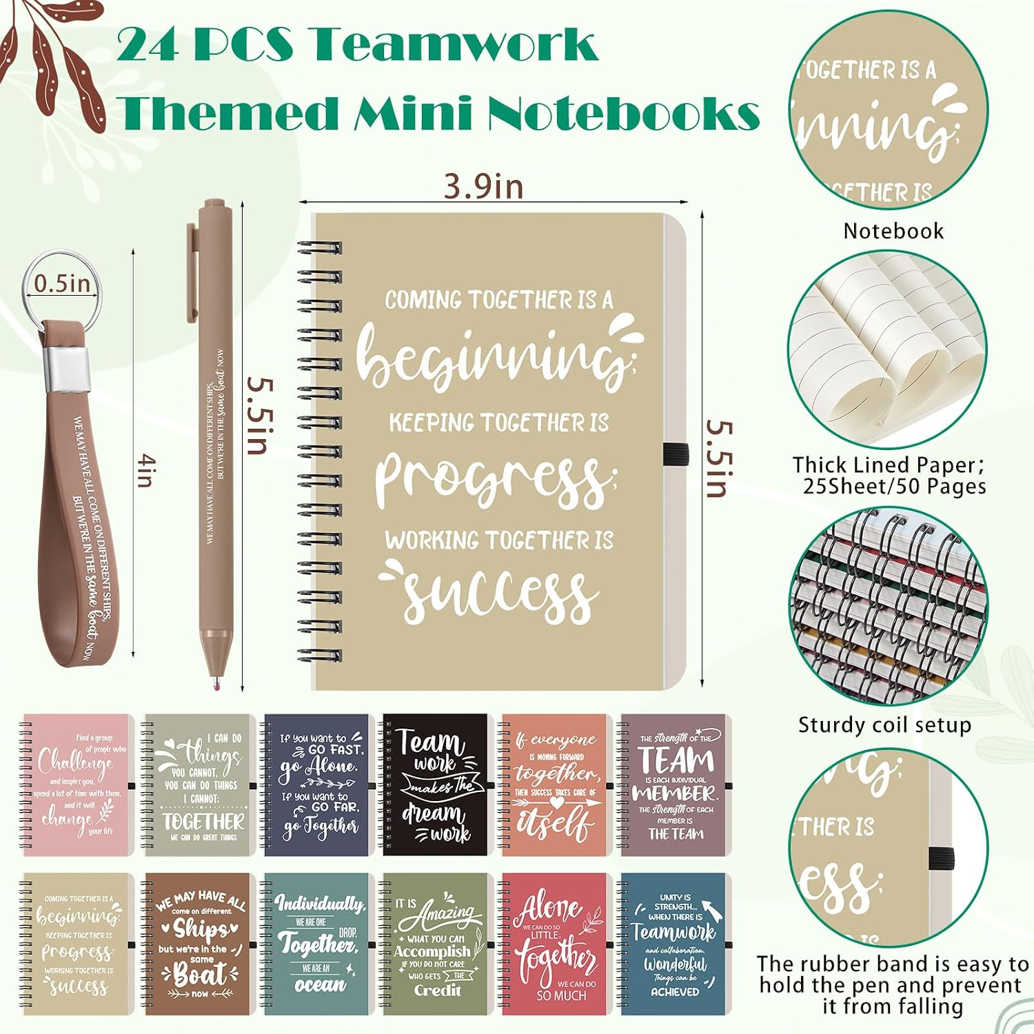 Skylety 24 Set/96 Pcs Team Appreciation Gifts Bulk Team Thank You Gift Set 16 oz Coffee Cups Thank You Mini Spiral Notebooks Pens Keychains for Staff Teacher(Morandi Color)