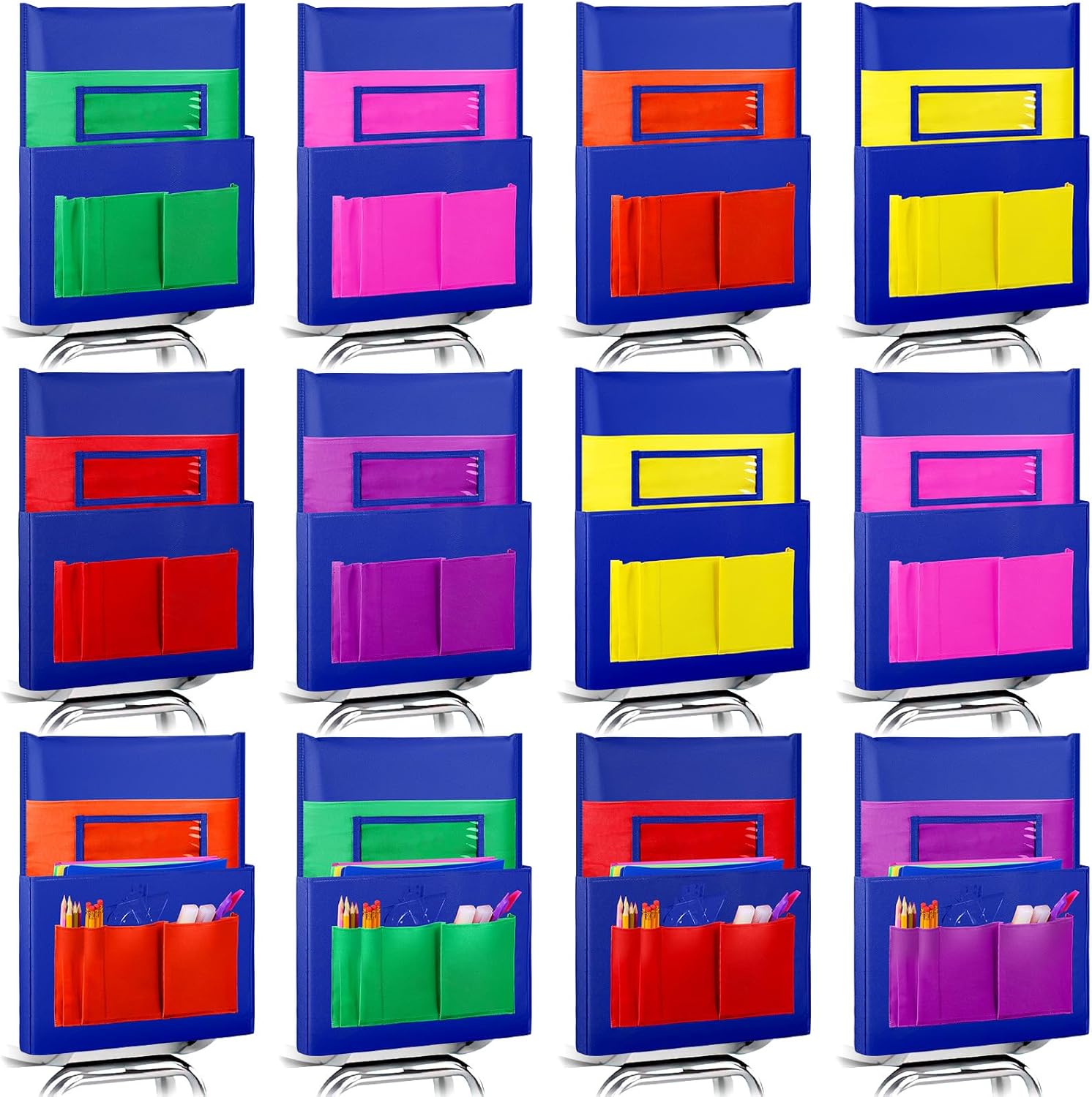Tisancy 12 Pcs Chair Pockets for Classroom Seat Back Organizer Bags