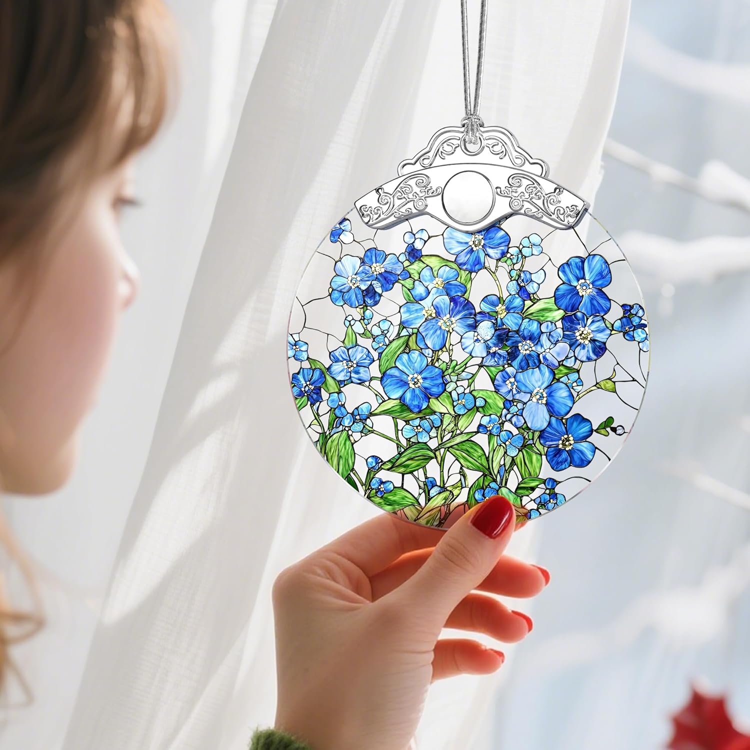 Christmas Ornaments: Stained Glass Ornament, Christmas Tree Ornament, Hanging Ornaments for Home Decor & Xmas Tree Decorations, Exquisite Holiday Decor, Gifts & Holiday Present - Forget-Me-Not - Image 2