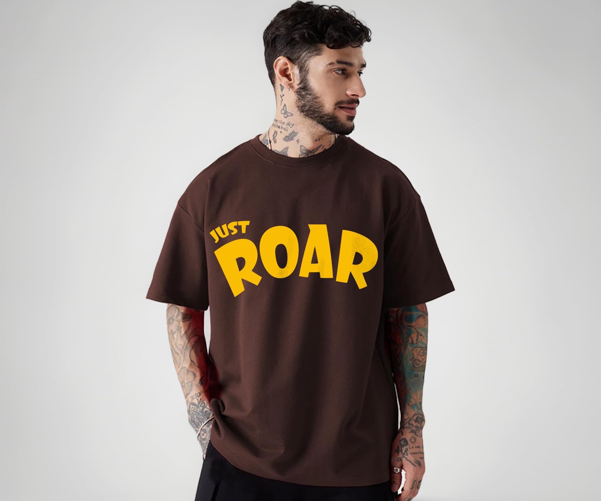 Men Oversized Half Sleeve Round Neck Tshirt for Men's (Color : Brown)