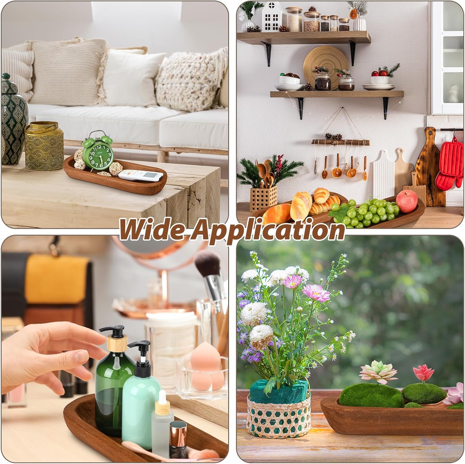 4 Pcs Wooden Dough Bowl Bulk Wood Decorative Rustic Wooden Bowls Wedding Table Centerpiece for Living Room Home Dining Room Kitchen Easter Decoration(Brown,16' X 6'' X 2'',Classic)