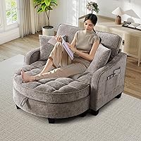 Vista 14 de Silla Chaise Lounge de Interior, Silla de Sofá de Chenilla de Gran Tamaño con Otomana de Almacenamiento y Respaldo Ajustable, Sofá Biplaza Cian