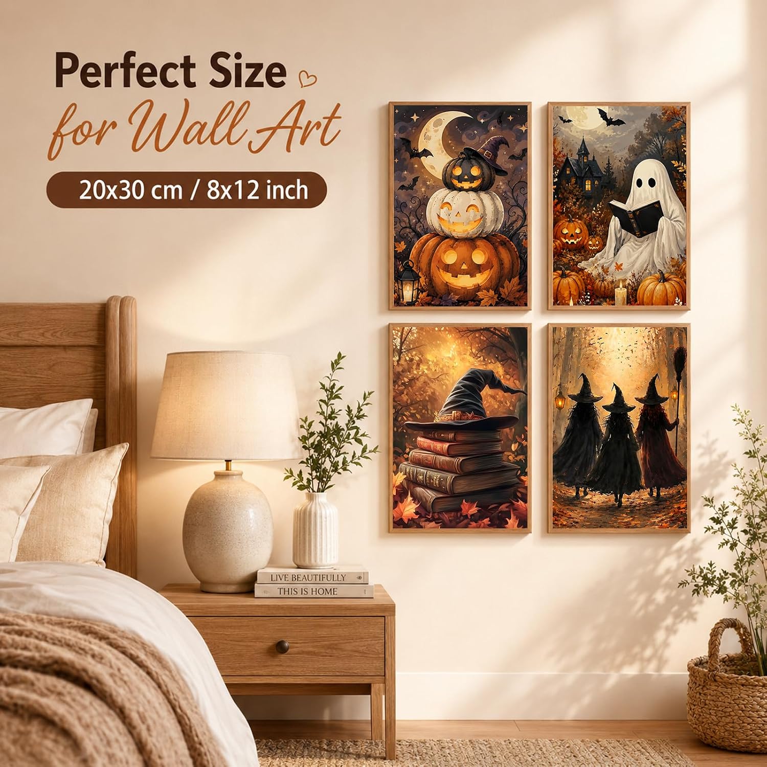 AUKELHJ 4 Pack Framed Paint by Numbers Kit for Adults, Halloween, 8x12 inch