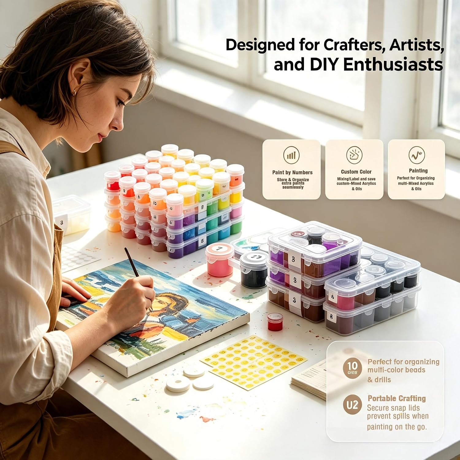 Lymoc 120 Empty Paint Pots with Lids,20 Strips 5ml Paint by Numbers Storage