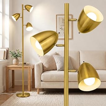 65-Inch Gold 3-Light Tree Floor Lamp with Adjustable Metal Heads