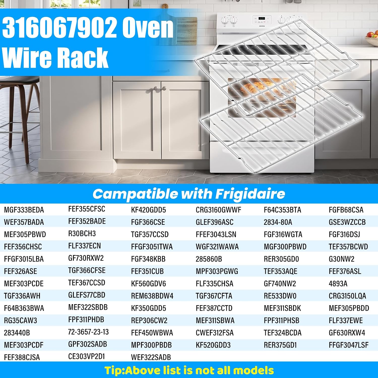 UPGRADE 316067902 Oven Racks Replacements Compatible with Frigidaire oven rack replacement,22.6"x 16" 304 Stainless Steel Oven Wire Rack With 2ps Oven Liners