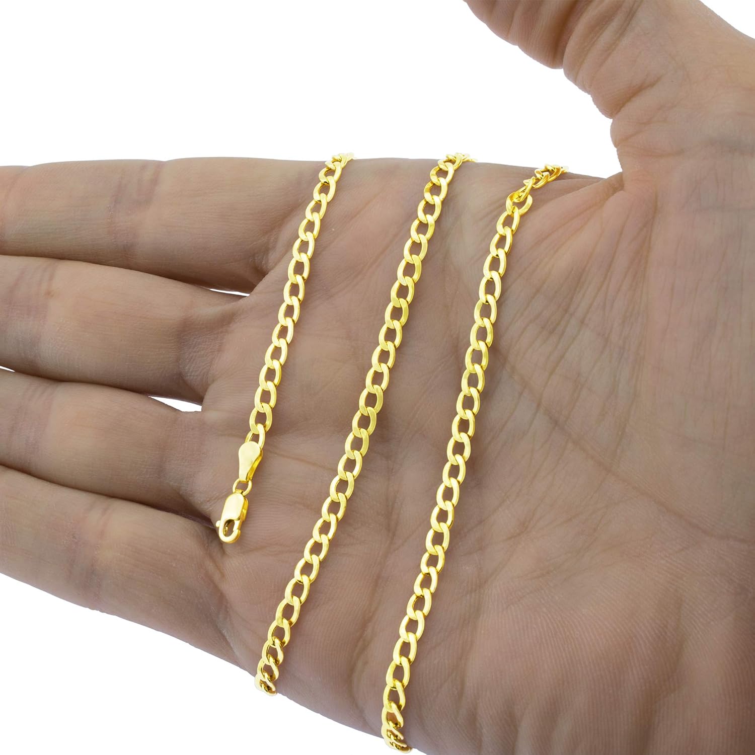 Nuragold 10k Real Yellow Gold Cuban Curb Link 3.5mm Chain Necklace (16"-30") Italian Jewelry for Men & Women