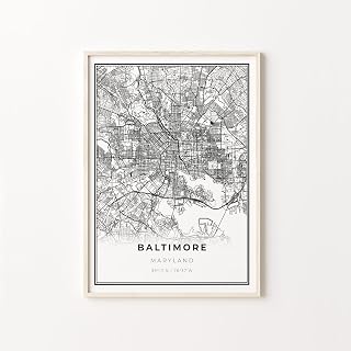 Downtown Baltimore Print, City Map Art Poster, Maryland MD USA, Wall Art Decor, Modern Black and White Style, Gift Elderly Woman