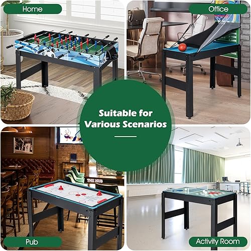 Miniatura 7 de Goplus Mesa de juego múltiple 14 en 1, mesa de juego combinada con futbolín, hockey de aire, piscina, tenis de mesa, baloncesto, ajedrez, damas,