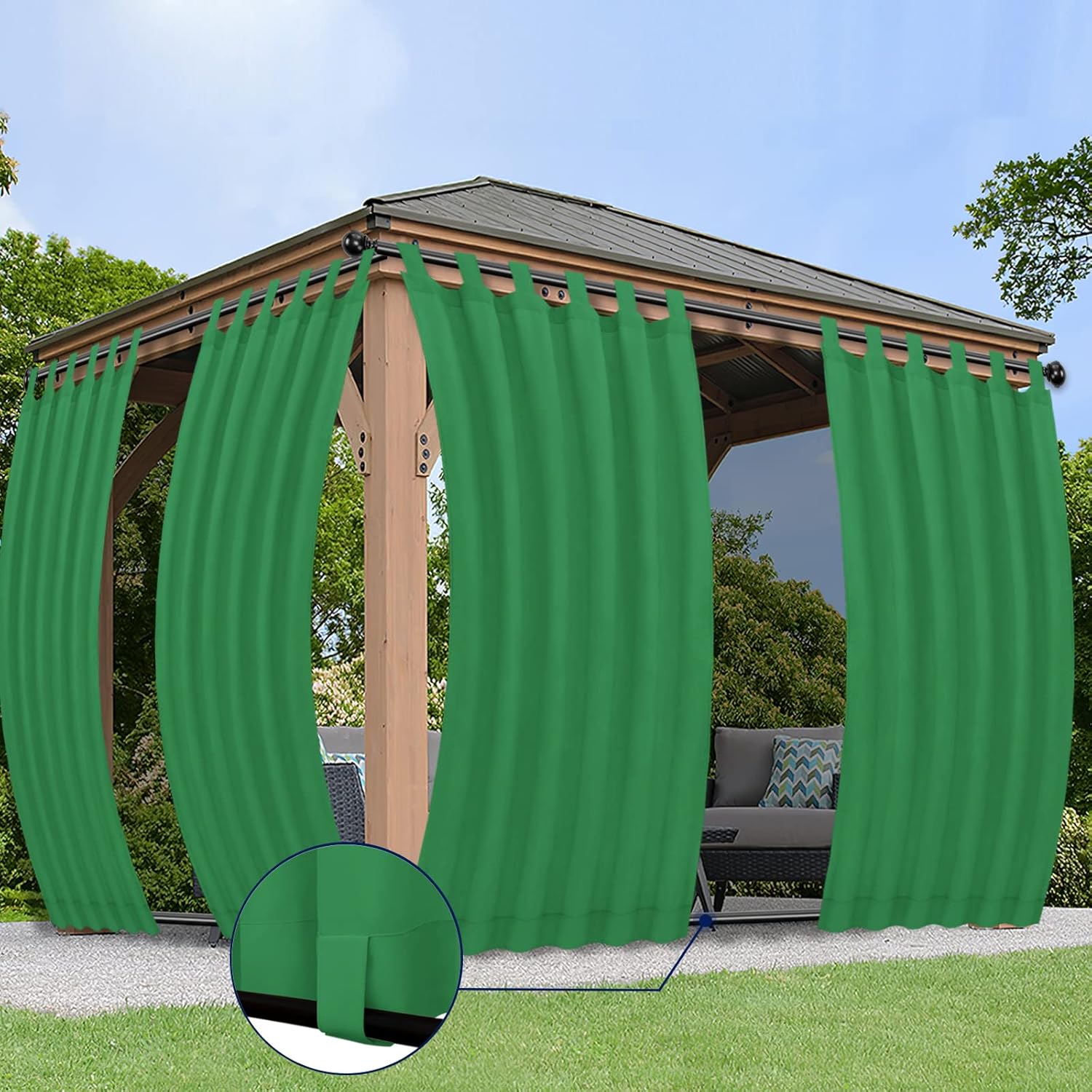 PureFit Outdoor Curtains for Detachable Sticky Tab Top Patio Waterproof – Weatherproof, UV and Fade Resistant Outside Curtains for Gazebo, Porch, Pergola, Privacy Curtain, 54 x 108 in, 2 Panels, Green 54x108 inch Green