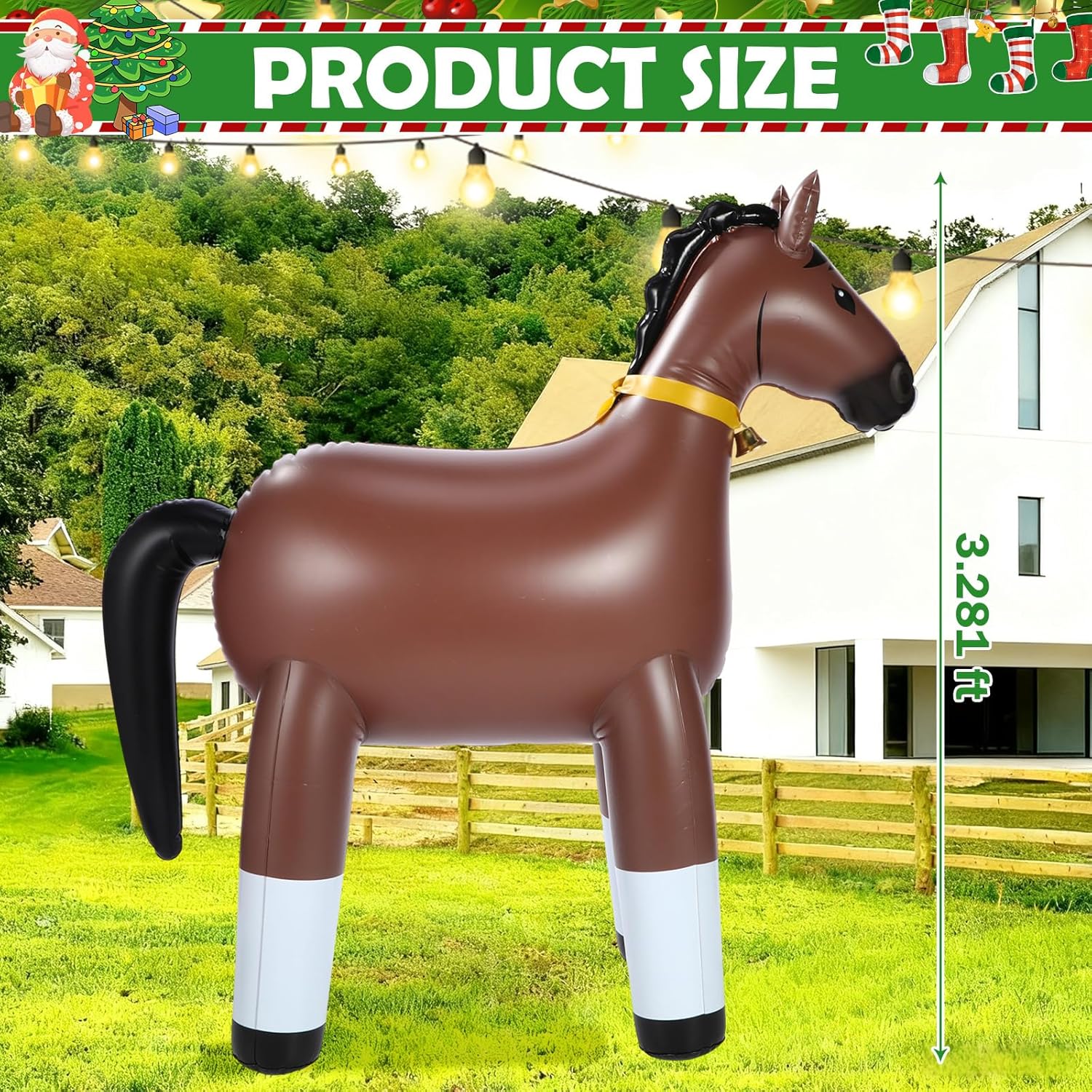 Soulchen 2 Pcs Christmas Inflatables Horse 3.2ft Blow up Horse with Built in LED Lighted Outdoor Farm Animal Cute Clydesdale Decoration with Xmas Bell for Holiday Party Garden Lawn Yard - Image 2