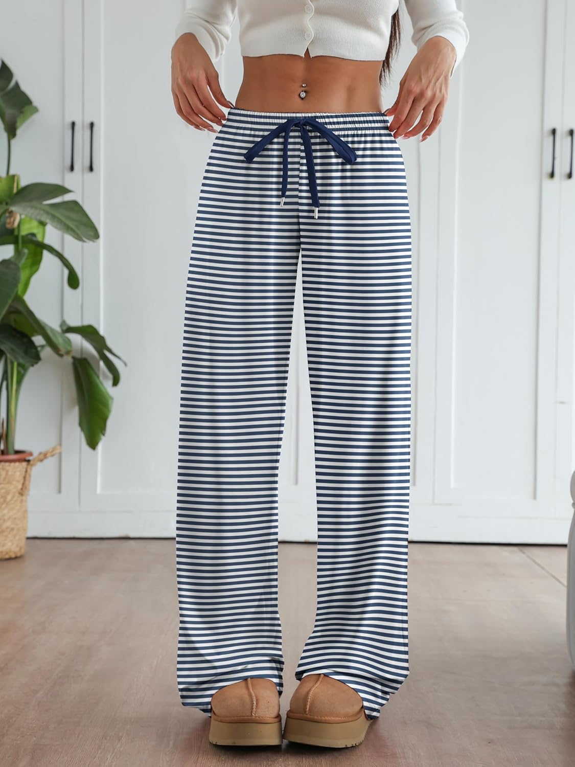 Aoulaydo Women's Wide Leg Lounge Pants Low Rise Baggy Pajama Bottoms with Pockets Y2K Pjs Bottoms - Image 2