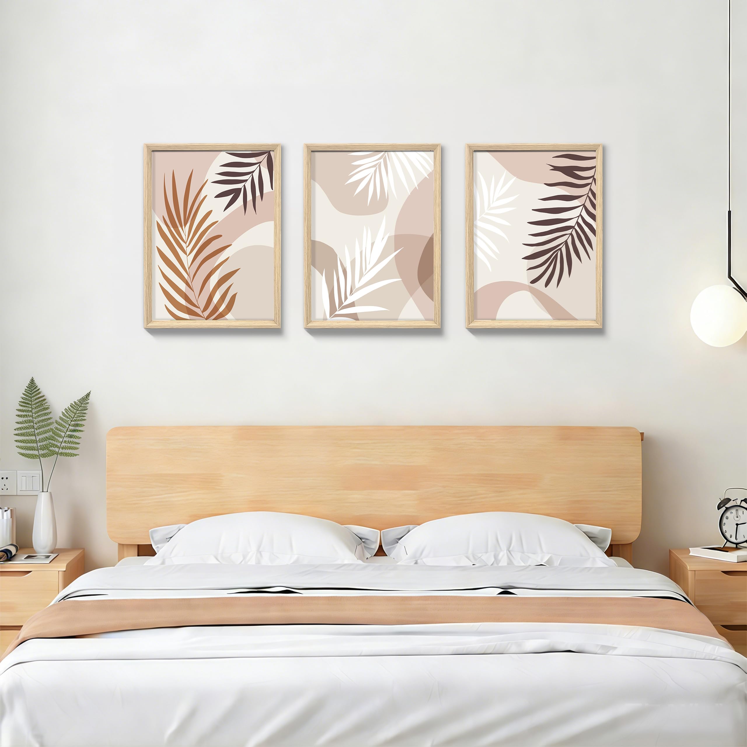 WENGTIAO Leinwand Bilder mit Rahmen Boho Minimalistische Blätter Wandbilder | Beige Kaffee Braun Abstrakt Pflanzen Bild auf Leinwand für Modern Wohnzimmer Schlafzimmer Flur Wanddeko 40x60cmx3