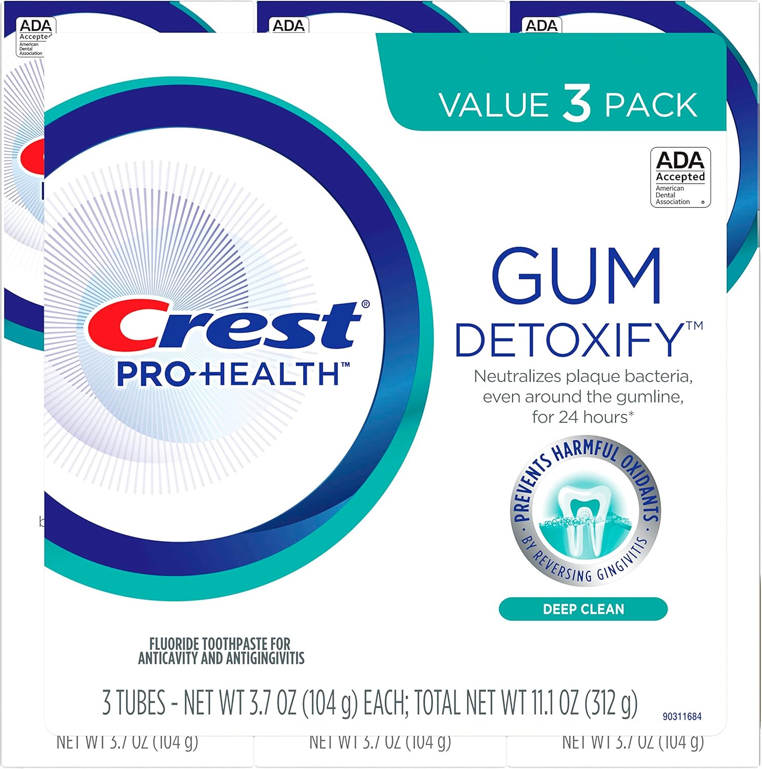 Crest Pro-Health Gum Detoxify Toothpaste, Deep Clean, 3.7 oz, Pack of 3