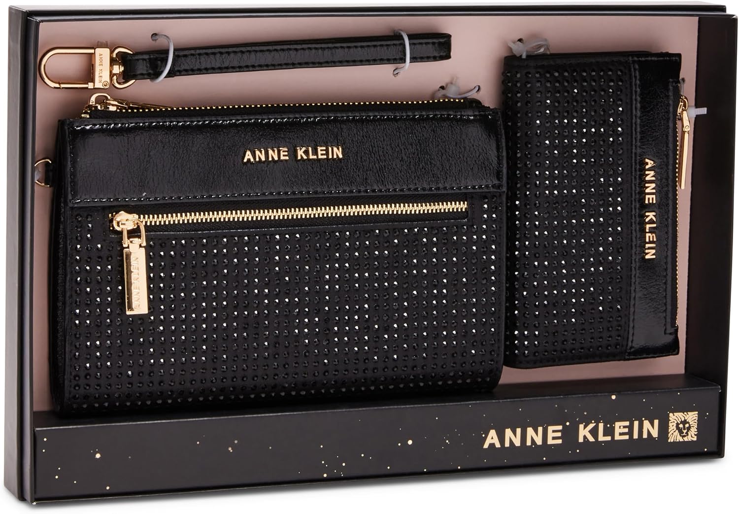Anne Klein womens Ak 2 Piece Gift Set With Rhinestone Zip Clutch and Card Case