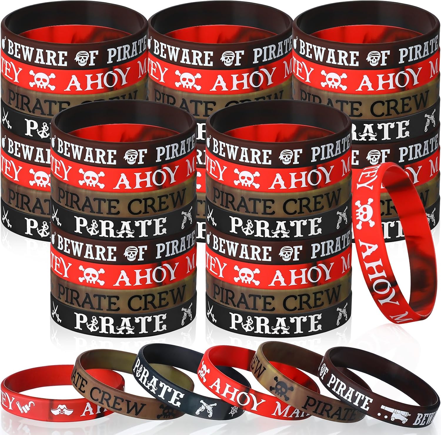 Capoda 72 Pcs Pirate Silicone Bracelets Party Favors Gifts Supplies