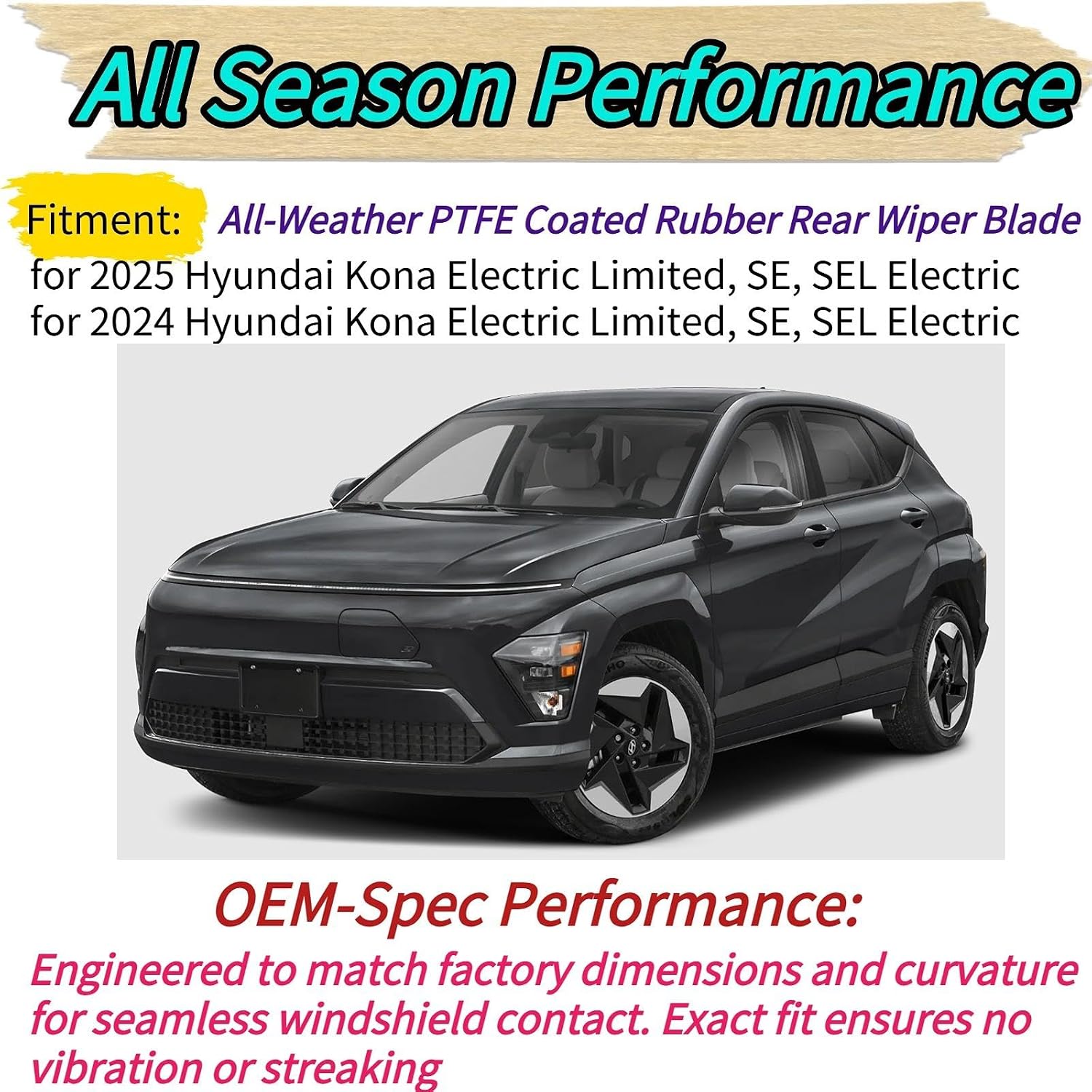 Rear Wiper Blade & Arm Replacement for Hyundai Kona EV Electric 2024 2025 OEM Fit for Limited, SE, SEL Sport Utility 4-Door All-Weather All Season OEM Replacement Rear Back Windshield Wiper Blade Set