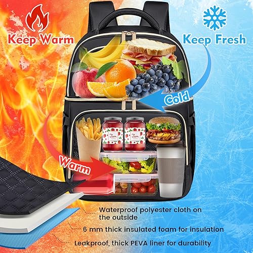Miniatura 5 de Mochilas refrigeradoras de almuerzo de dos pisos, mochilas aisladas, bolsas de almuerzo ligeras a prueba de fugas para mujeres y hombres, para